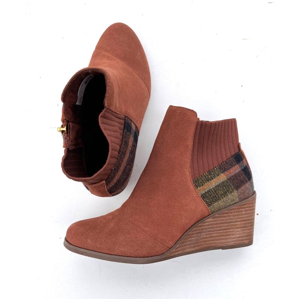 TOMS Sadie Wedge Ankle Booties Women’s Size 9.5 Academia Cabincore